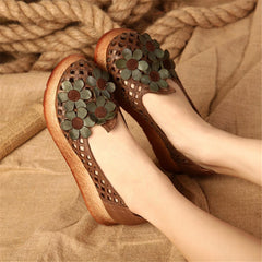 Flats Shoes Wide Width Hollow-Out Flowers Casual Loafers Slippers Khaki/Army-Green/Wine-Red