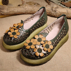 Flats Shoes Wide Width Hollow-Out Flowers Casual Loafers Slippers Khaki/Army-Green/Wine-Red