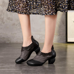 Bequeme Leder Pumps Crave Muster Ankle Schuhe Plateau Halbschuhe Gelbbraun/Schwarz