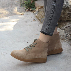 Nubukleder Martin Stiefel Fellfutter Casual Stiefeletten Hell Apricot/Dunkelblau