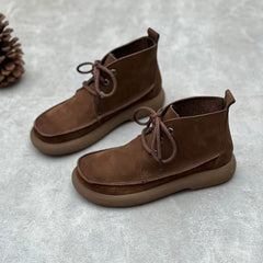 Handgemachte weiche Booties Runde Zehe Schnürschuhe flache Schuhe Stiefeletten Grau/Khaki/Kaffee