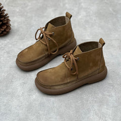 Handgemachte weiche Booties Runde Zehe Schnürschuhe flache Schuhe Stiefeletten Grau/Khaki/Kaffee