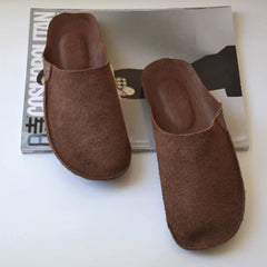 Handgemachte Retro Pantoletten Hausschuhe Runde Zehen Mori Girl Flache lässige Sommer Halbschuhe Kaffee/Rot/Apricot/Schwarz