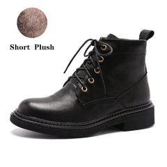 Retro Martin Boots Brush-Off Round Toe Bottine Flat Ankle Boots Black/Coffee