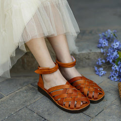 Handmade Gladiator Sandals Flat Flip Flops Knitting Sandals Camel/Coffee