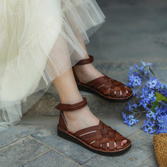 Handmade Gladiator Sandals Flat Flip Flops Knitting Sandals Camel/Coffee