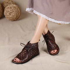 Sandalias de verano retro con cordones, hechas a mano, punta abierta, color café/negro/café, nuevo/negro, nuevo