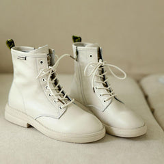 Botas Martin clásicas hechas a mano, auténticas Oxford con cordones, botines gruesos de punta redonda, color negro, marrón y blanco roto.