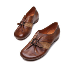 Handgemachte flache Halbschuhe mit runder Spitze Braun/Kamel