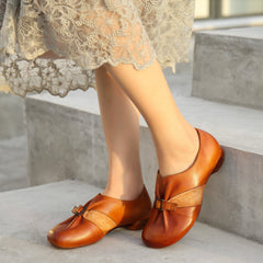 Handgemachte flache Halbschuhe mit runder Spitze Braun/Kamel