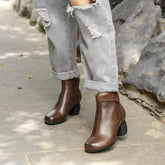 Handgemachte weiche Stiefeletten Retro Runde Zehe Schwarz/Kaffee