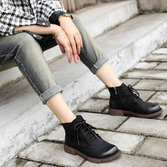 Botines de nobuk hechos a mano, estilo retro, con punta redonda, color café/negro