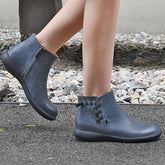 Retro Short Boots for Winter Round Toe Ankle Boots Black/Blue