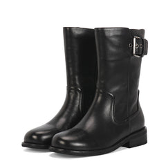 Damen Retro-Stiefel mit halbhoher Wade für den kalten Winter, klassische Martin-Stiefel, schwarzes kurzes Plüschfutter