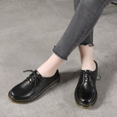 Cowhide Classic Oxfords & Tie Casual Soft Walking Flats White/Black