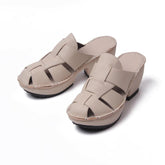 Woven Summer Slippers Block Heel Fishmen Style Mules