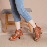 Designer Summer Shoes Genuine Platform Sandals Upper Zip Retro Summer Shoes Open Toe Brown