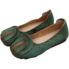 Handgemachte Hollow Out Sandalen Retro Loafers Grün/Braun