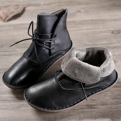 Handgemachte Retro Schnürstiefeletten mit Plüsch innen schwarz