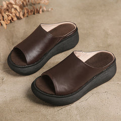 Handgemachte echte Sommer Hausschuhe Plateau Pantoletten Schwarz/Kaffee/Weiß