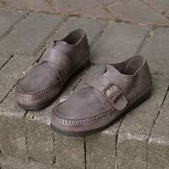 Retro Echte Weiche Flats Runde Zehenpartie Schnallendesign Aprikose/Kaffee