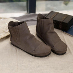 Retro Genuine Soft Flat Boots Round Toe Chelsea Boots Wide Fit Apricot Coffee