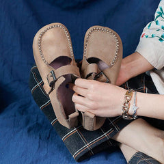 Handgemachte echte Slipper Slipper atmungsaktive Mary Jane Schuhe Kaffee/Aprikose/Braun