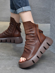 Original Solid Color Leather High Top Thick Bottom Shoes