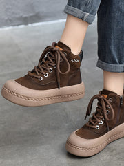 Casual Leather Thick Bottom Side Zipper Short Boots