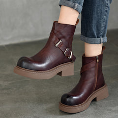 British Style Leather Thick Bottom Short Boots
