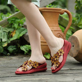 Handgemachte Retro Blumen Hausschuhe Offene Zehen Plateau Sandalen Kaffee/Rot