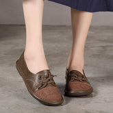 Handgemachte Leinen Mix Loafers Flache Schuhe Slip Ons Braun/Grün