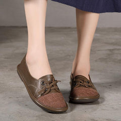 Handgemachte Leinen Mix Loafers Flache Schuhe Slip Ons Braun/Grün