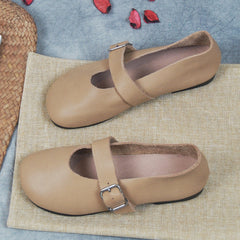 Handgemachte Mary Jane Schuhe aus Kalbsleder, runde Zehenpartie, weiche Sohle, Schnalle, zum Reinschlüpfen, Schwarz/Beige/Blassgelb