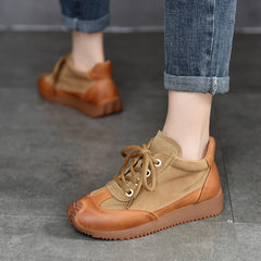 Zapatos casuales de cuero con cordones y empalmes