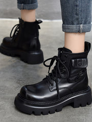 Klassische Martin-Stiefel aus Leder mit Reißverschluss und dicker Sohle