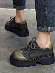 Lässige Lederschuhe mit dicker Sohle und Farbblockdesign