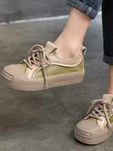 Casual Color Blocking Leather Thick-soled Shoes