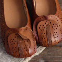 Handgemachte Hollow Out Sandalen Retro Loafers Grün/Braun