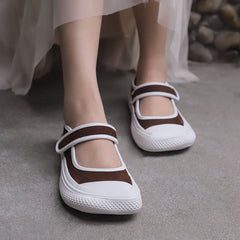 Canvas And Summer Sandals Square Toe Mary Jane Shoes White/Black