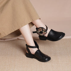 Handmade Genuine Mary Jane Retro Breathable Shoes Black/Brown/Coffee/Yellow/Green