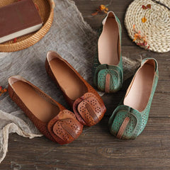 Handgemachte Hollow Out Sandalen Retro Loafers Grün/Braun