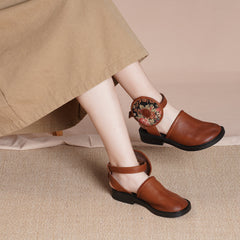 Handmade Genuine Mary Jane Retro Breathable Shoes Black/Brown/Coffee/Yellow/Green