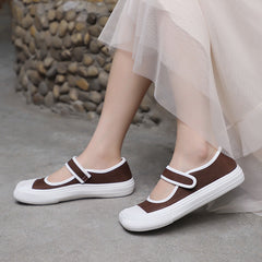 Canvas And Summer Sandals Square Toe Mary Jane Shoes White/Black