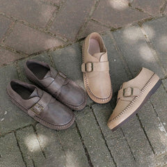 Retro Echte Weiche Flats Runde Zehenpartie Schnallendesign Aprikose/Kaffee
