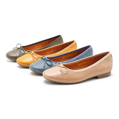 Bow-Detail Round Toe Sheepskin Ballerina Shoes 12 colors