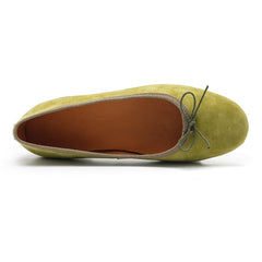 Bow-Detail Round Toe Suede Sheepskin Ballerina Shoes
