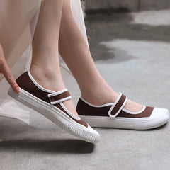 Canvas And Summer Sandals Square Toe Mary Jane Shoes White/Black