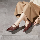Handgemachte echte flache Mary-Jane-Schuhe im Retro-Stil mit spitzer Spitze