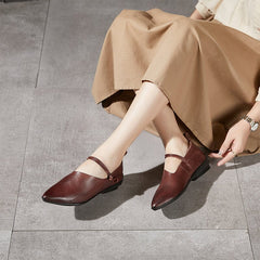 Zapatos Mary Jane planos con punta retro auténticos hechos a mano